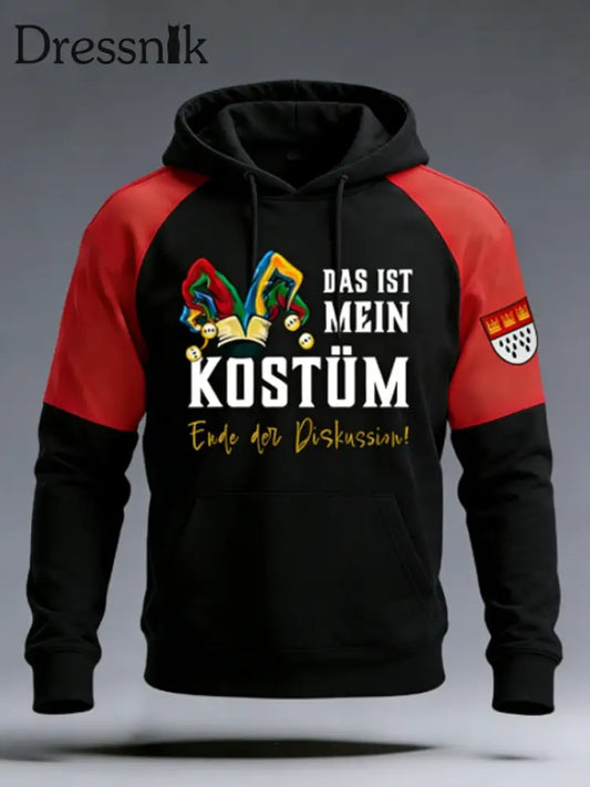 Herren Kölner Karneval Samt Raglan Hoodie Schwarz / S