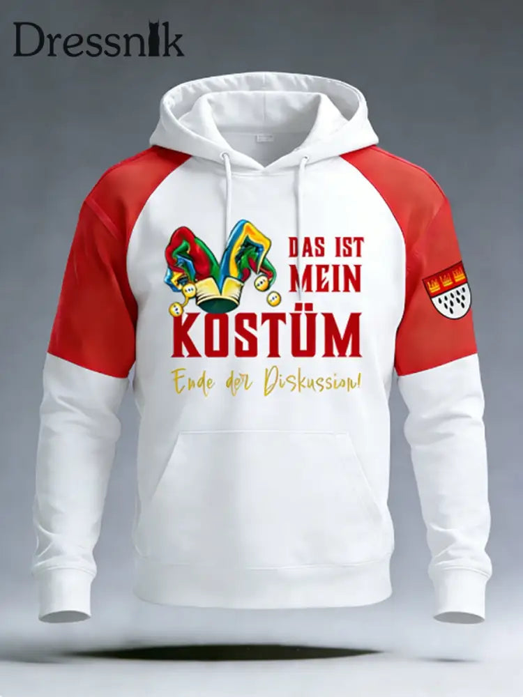 Herren Kölner Karneval Samt Raglan Hoodie Weiß / S