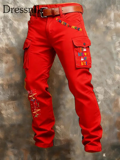 Herren Kölner Karnevals druck Retro Business Style Freizeit hose Rot / S