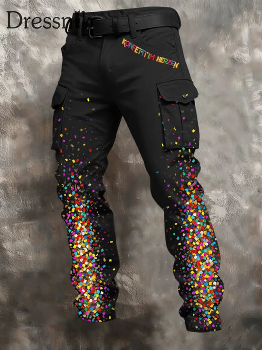 Herren Kölner Karnevals druck Retro Business Style Freizeit hose Schwarz / S