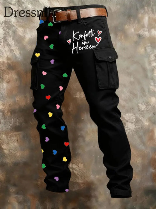 Herren Kölner Karnevals druck Retro Business Style Freizeit hose Schwarz / S