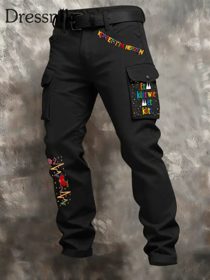 Herren Kölner Karnevals druck Retro Business Style Freizeit hose Schwarz / S
