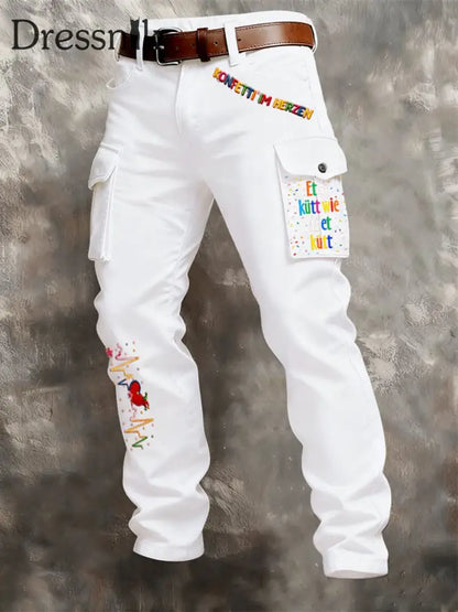 Herren Kölner Karnevals druck Retro Business Style Freizeit hose Weiß / S