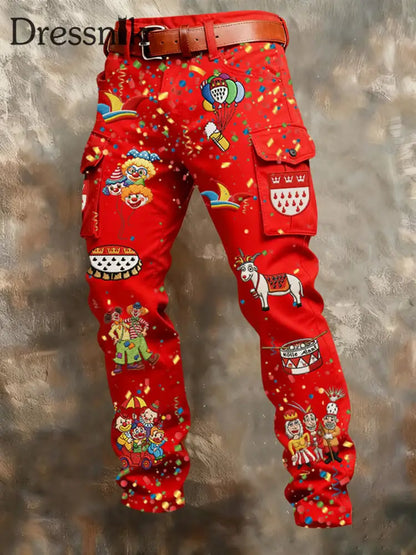 Herren Kölnisch Karneval Print Retro Business Style Freizeit hose Rot / S