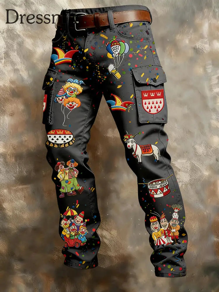 Herren Kölnisch Karneval Print Retro Business Style Freizeit hose Schwarz / S