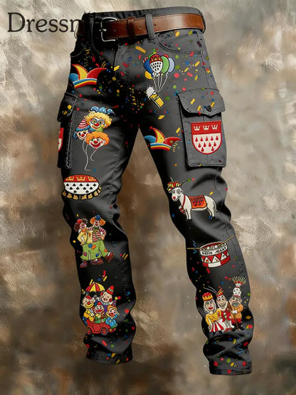 Herren Kölnisch Karneval Print Retro Business Style Freizeit hose Schwarz / S