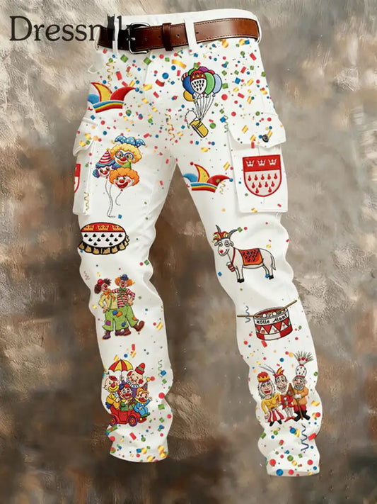 Herren Kölnisch Karneval Print Retro Business Style Freizeit hose Weiß / S