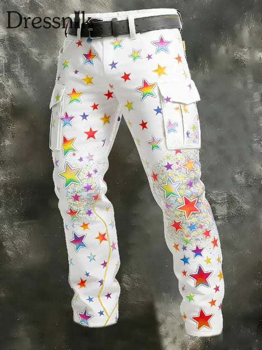 Herren Kölnisch Karneval Print Retro Business Style Freizeit hose Weiß / S