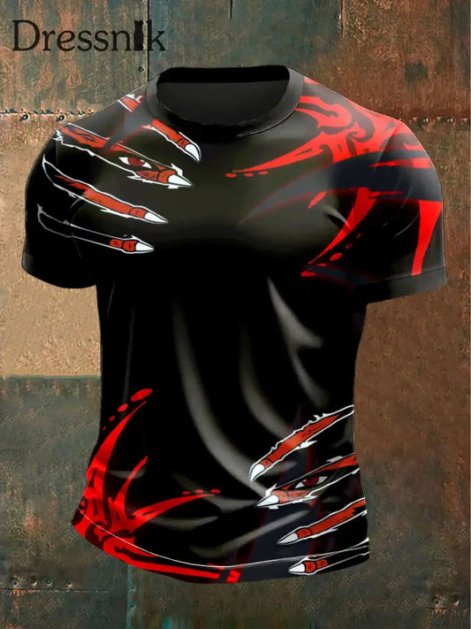 Herren-Kreativ-Print-lässiges schwarzes T-Shirt Schwarz / S