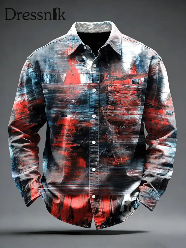 Herren Künstlerisches Graffiti-Print Mode Freizeit hemd mehrfarbig / S