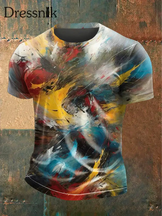 Herren Künstlerisches Graffiti-Print Mode Kurzarm T-Shirt mehrfarbig / S