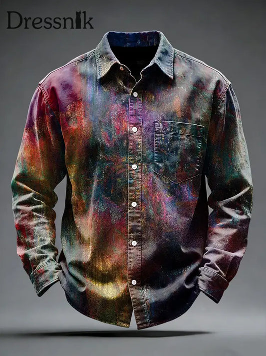 Herren Künstlerisches Graffiti-Print Vintage Business-Freizeit hemd mehrfarbig / S