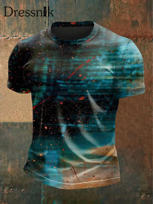 Herren Künstlerisches Grün Print Casual T-Shirt mehrfarbig / S