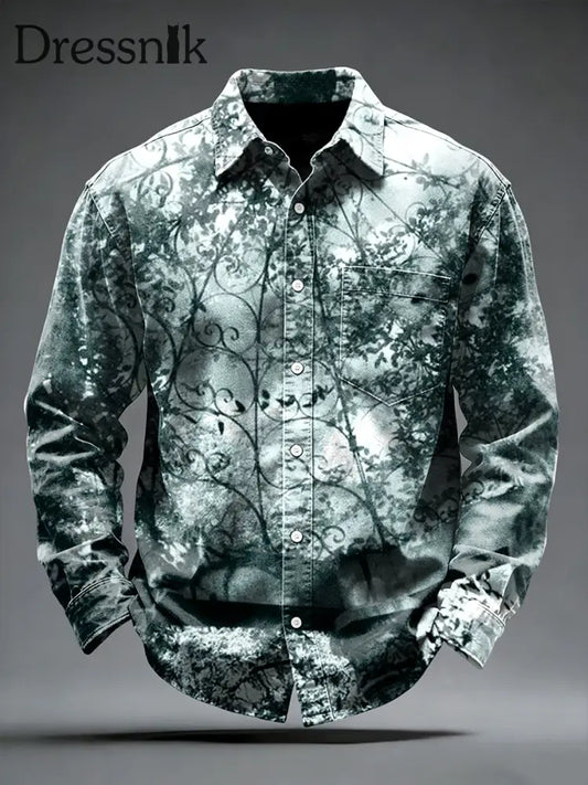 Herren Kunstdruck Vintage Business Casual Shirt Grün / S