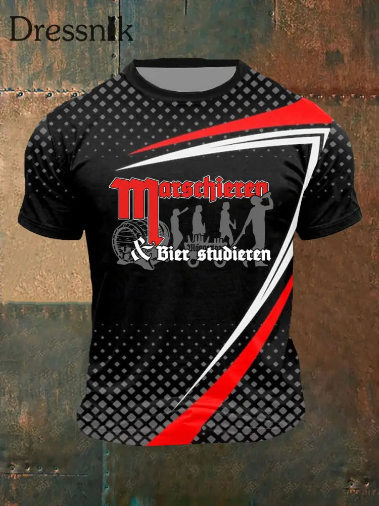 Herren-Kurzarm-T-Shirt Marschieren und Bier studieren bedruckt Schwarz / S