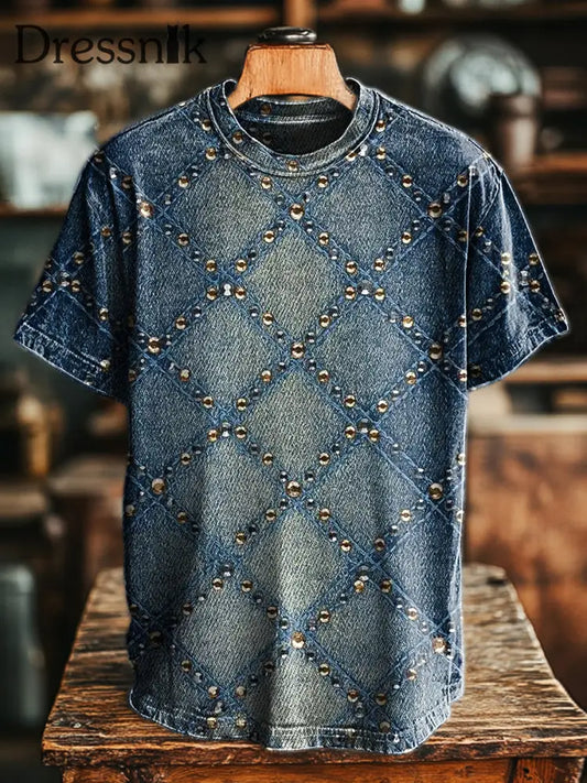 Herren-Kurzarm-T-Shirt mit blauem Geometrischem Aufdruck bunt / S