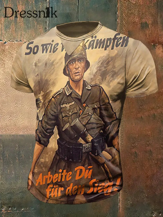 Herren-Kurzarm T-Shirt mit deutschem Kampfdruck in Vintage-Mode bunt / S