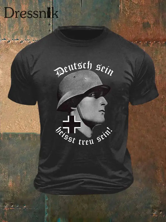 Herren-Kurzarm-T-Shirt mit deutschem Soldaten druck in Vintage-Mode Schwarz / S