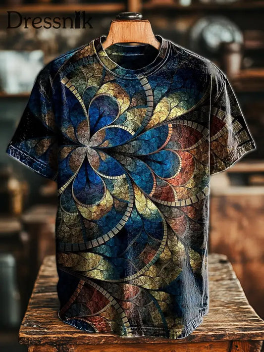 Herren-Kurzarm-T-Shirt mit geometrischem Blumen druck bunt / S