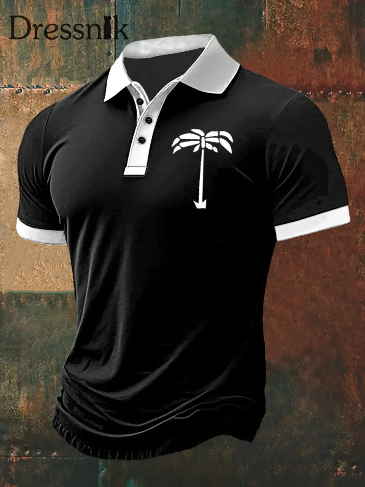Herren-Kurzarm-T-Shirt mit Kokosnuss baum druck Polo-Ausschnitt Schwarz / S