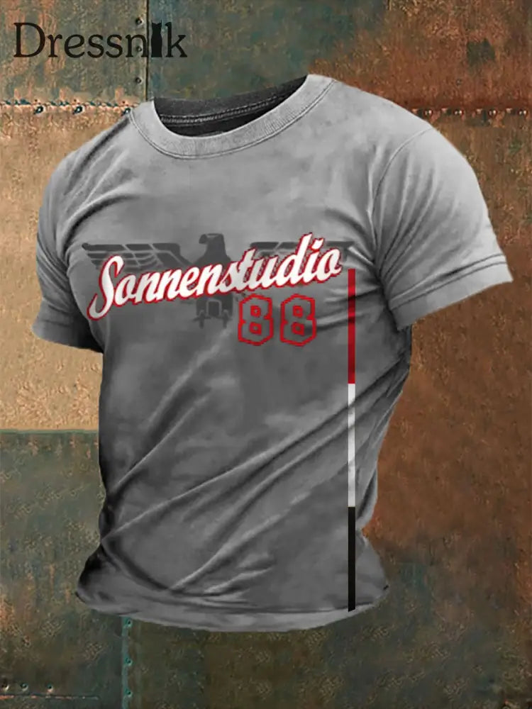 Herren-Kurzarm-T-Shirt Sonnen braun 8 bedruckt Hellgrau / S