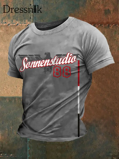 Herren-Kurzarm-T-Shirt Sonnen braun 8 bedruckt Hellgrau / S