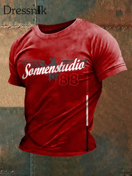 Herren-Kurzarm-T-Shirt Sonnen braun 8 bedruckt Hellrot / S