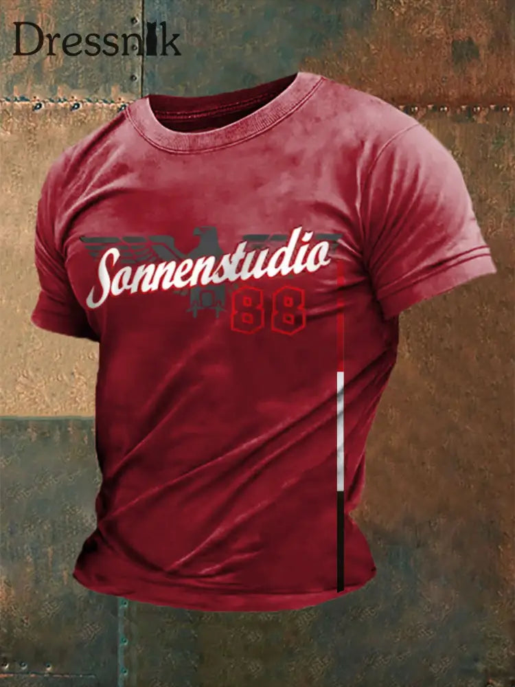 Herren-Kurzarm-T-Shirt Sonnen braun 8 bedruckt Tiefrot / S