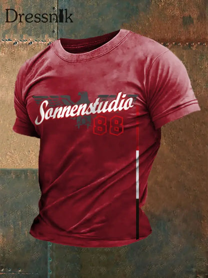 Herren-Kurzarm-T-Shirt Sonnen braun 8 bedruckt Tiefrot / S