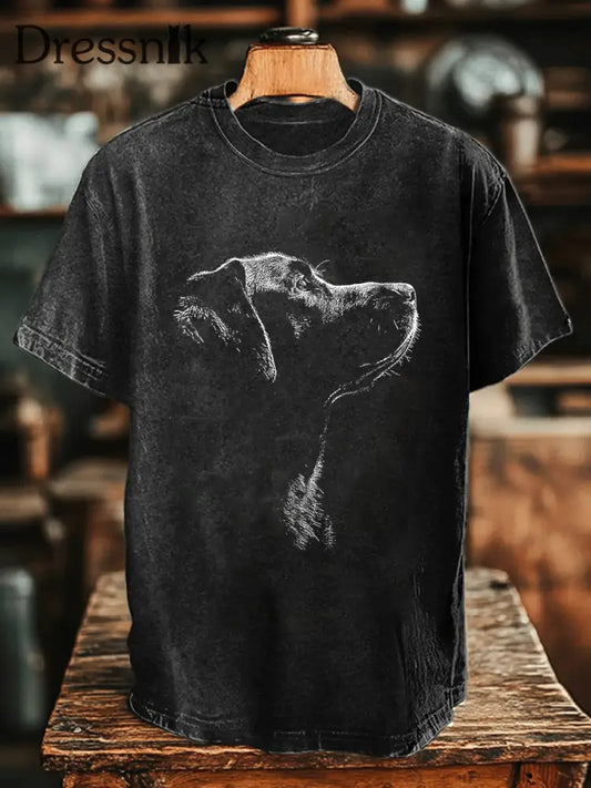 Herren Labrador Print Casual T-Shirt Schwarz / S