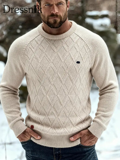 Herren lässig einfarbig gestrickter Pullover Khaki / S