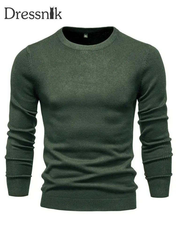 Herren lässig einfarbig Strick pullover mit Rundhals ausschnitt Armee grün / S