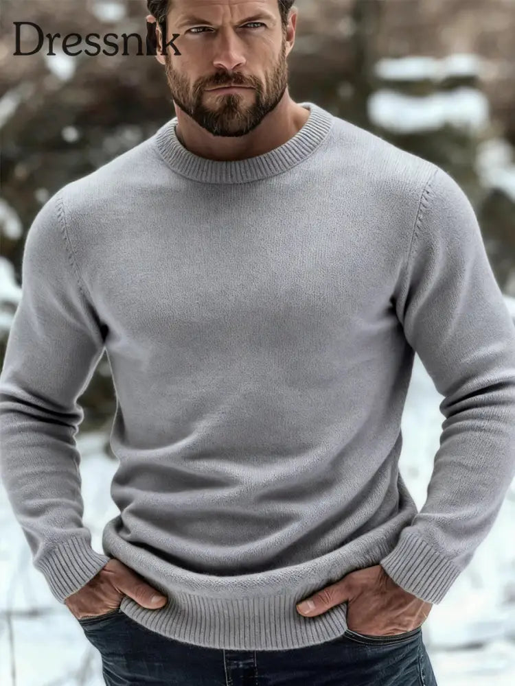 Herren lässig einfarbig Strick pullover mit Rundhals ausschnitt Grau / S