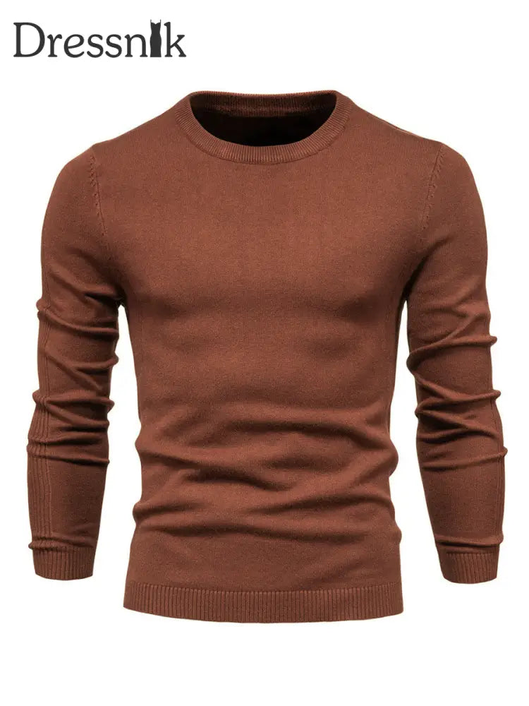 Herren lässig einfarbig Strick pullover mit Rundhals ausschnitt Kaffee / S