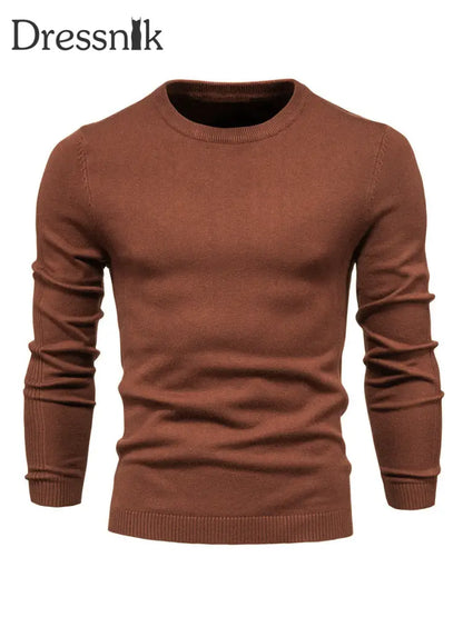 Herren lässig einfarbig Strick pullover mit Rundhals ausschnitt Kaffee / S