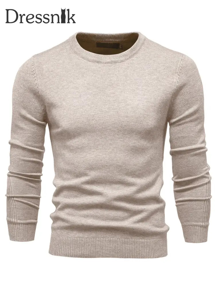 Herren lässig einfarbig Strick pullover mit Rundhals ausschnitt Khaki / S