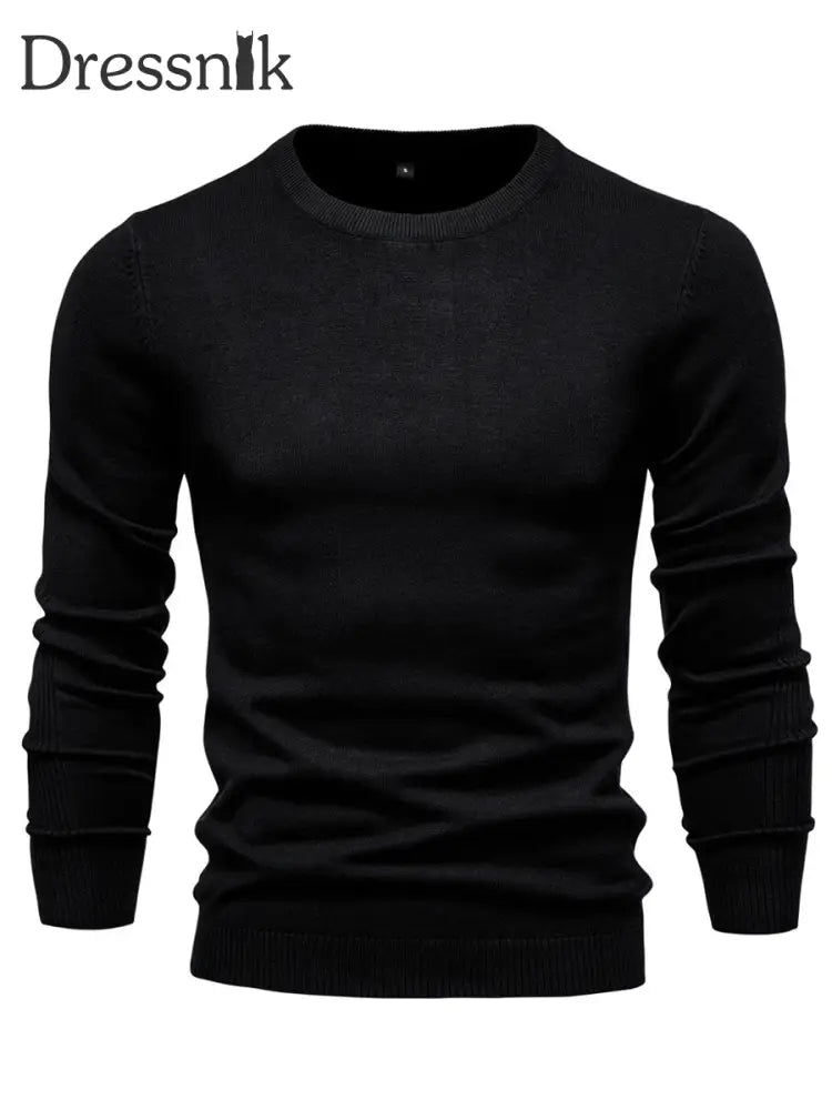 Herren lässig einfarbig Strick pullover mit Rundhals ausschnitt Schwarz / S