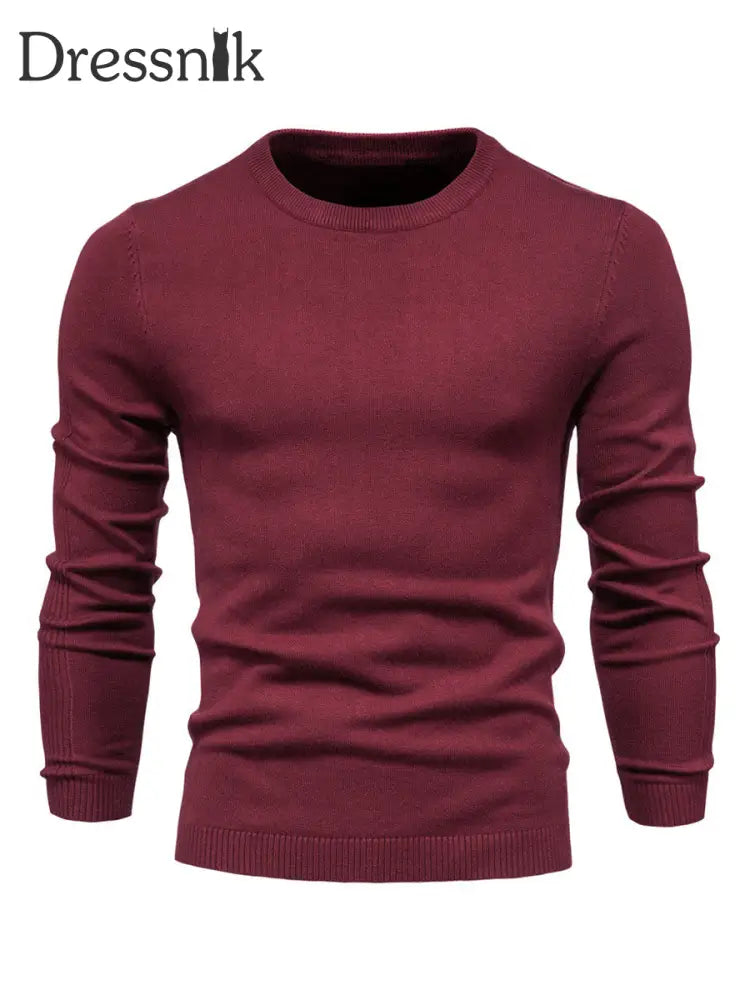 Herren lässig einfarbig Strick pullover mit Rundhals ausschnitt Weinrot / S