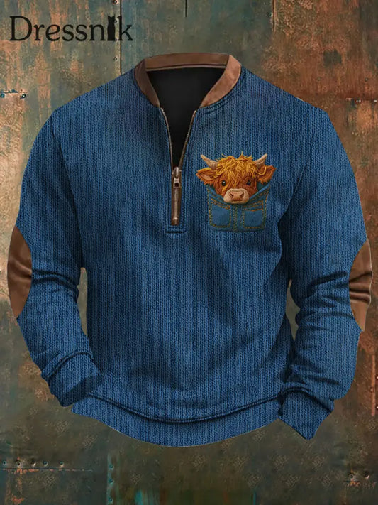 Herren lässig Retro Western Print Langarm Sweatshirt Marineblau / S