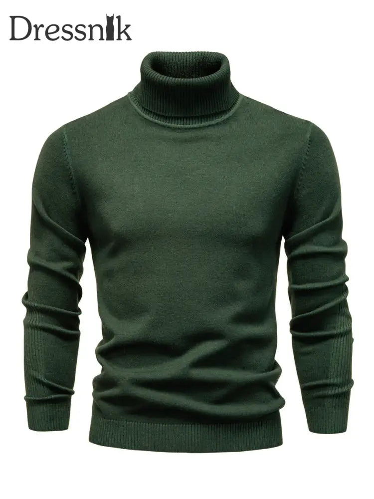 Herren Lässiger einfarbiger Roll kragen Strick pullover Armee grün / S