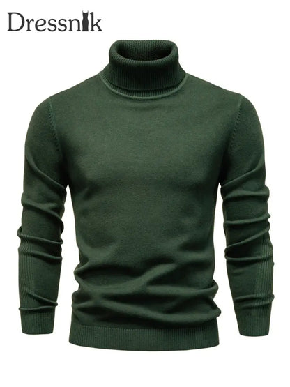 Herren Lässiger einfarbiger Roll kragen Strick pullover Armee grün / S