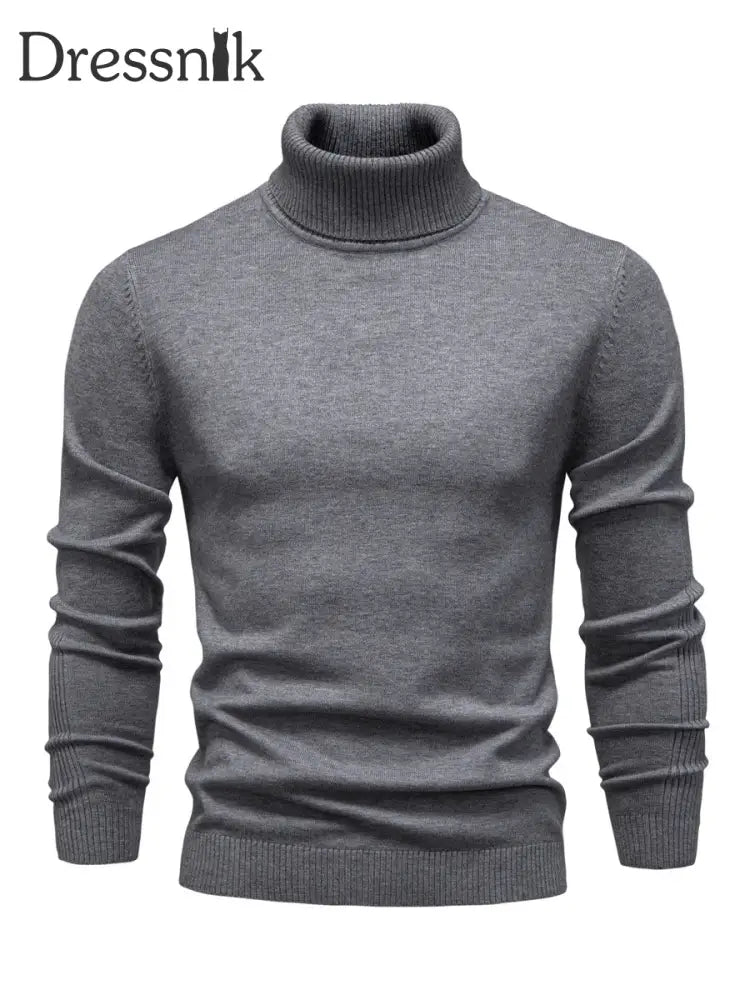 Herren Lässiger einfarbiger Roll kragen Strick pullover Dunkelgrau / S