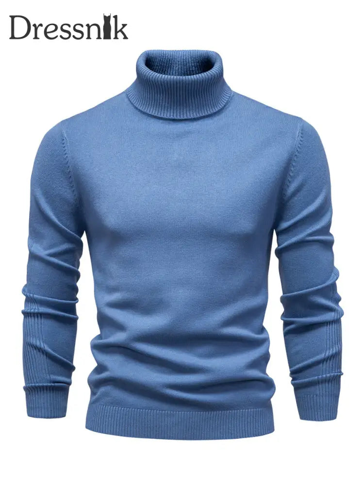 Herren Lässiger einfarbiger Roll kragen Strick pullover Dunst blau / S