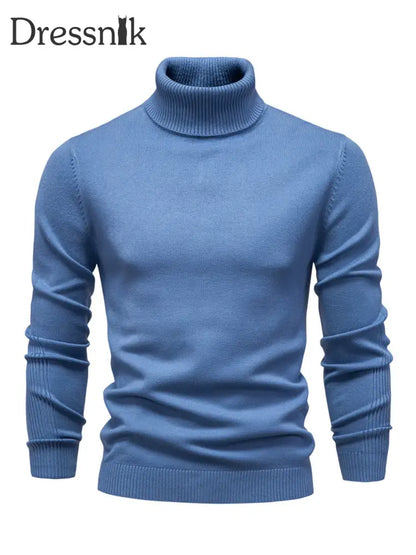 Herren Lässiger einfarbiger Roll kragen Strick pullover Dunst blau / S