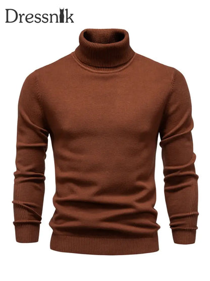 Herren Lässiger einfarbiger Roll kragen Strick pullover Kaffee / S