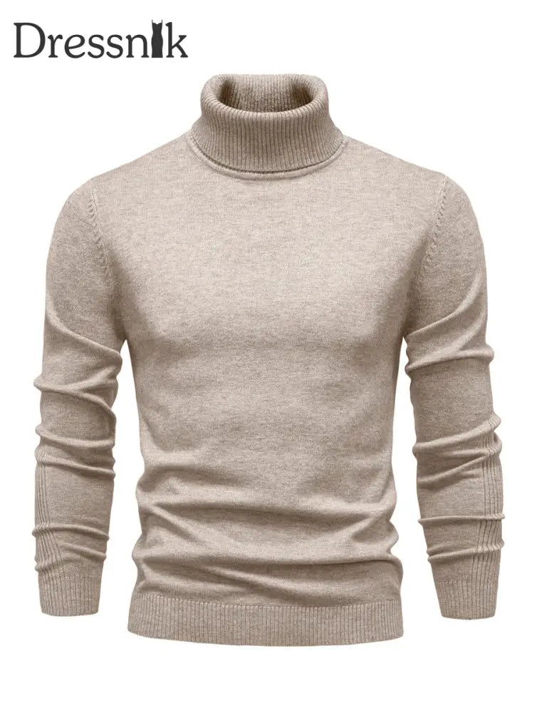 Herren Lässiger einfarbiger Roll kragen Strick pullover Khaki / S