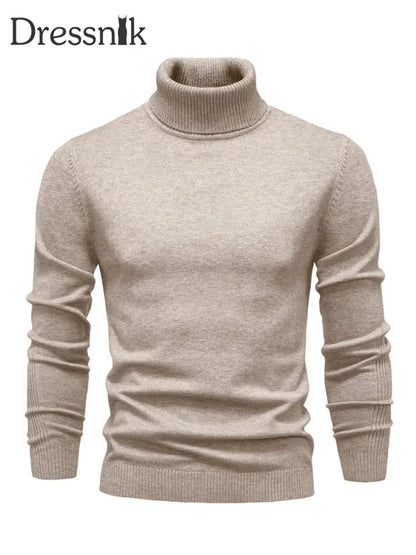 Herren Lässiger einfarbiger Roll kragen Strick pullover Khaki / S