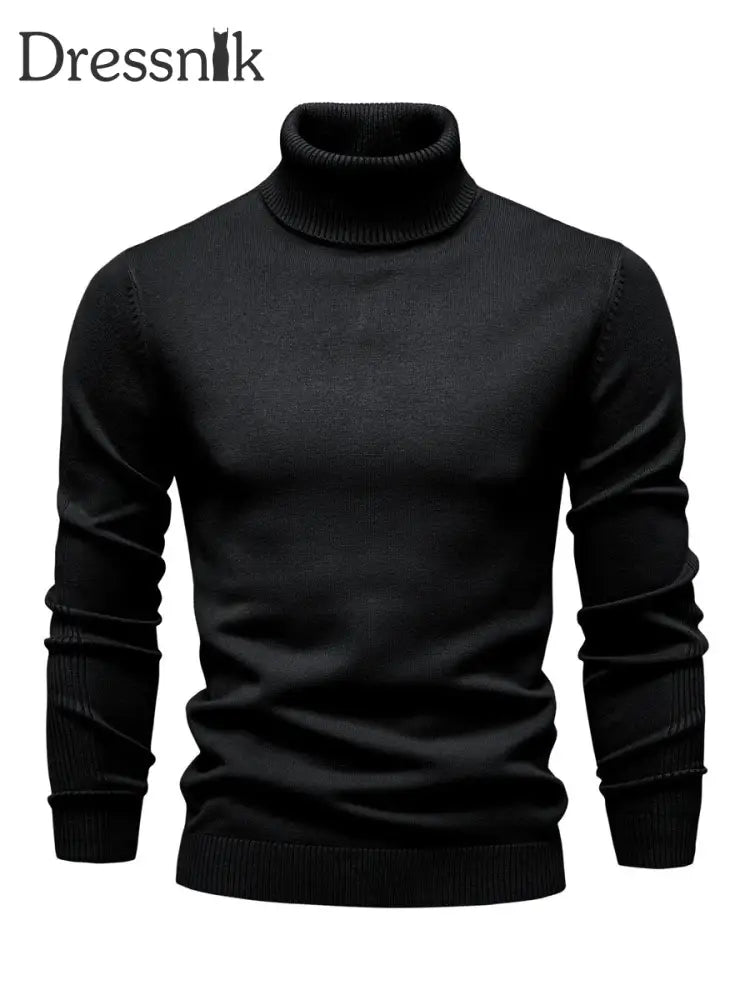 Herren Lässiger einfarbiger Roll kragen Strick pullover Schwarz / S
