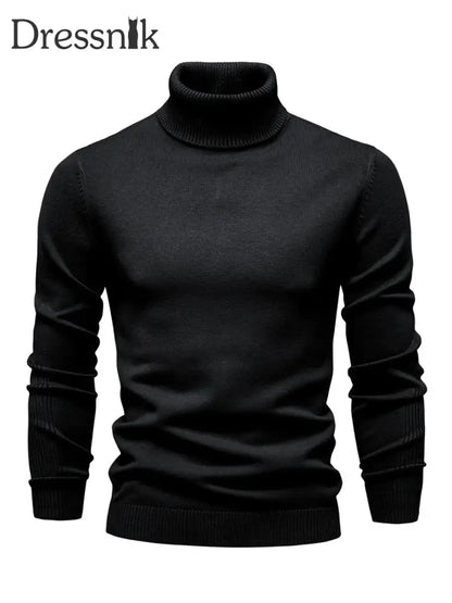 Herren Lässiger einfarbiger Roll kragen Strick pullover Schwarz / S