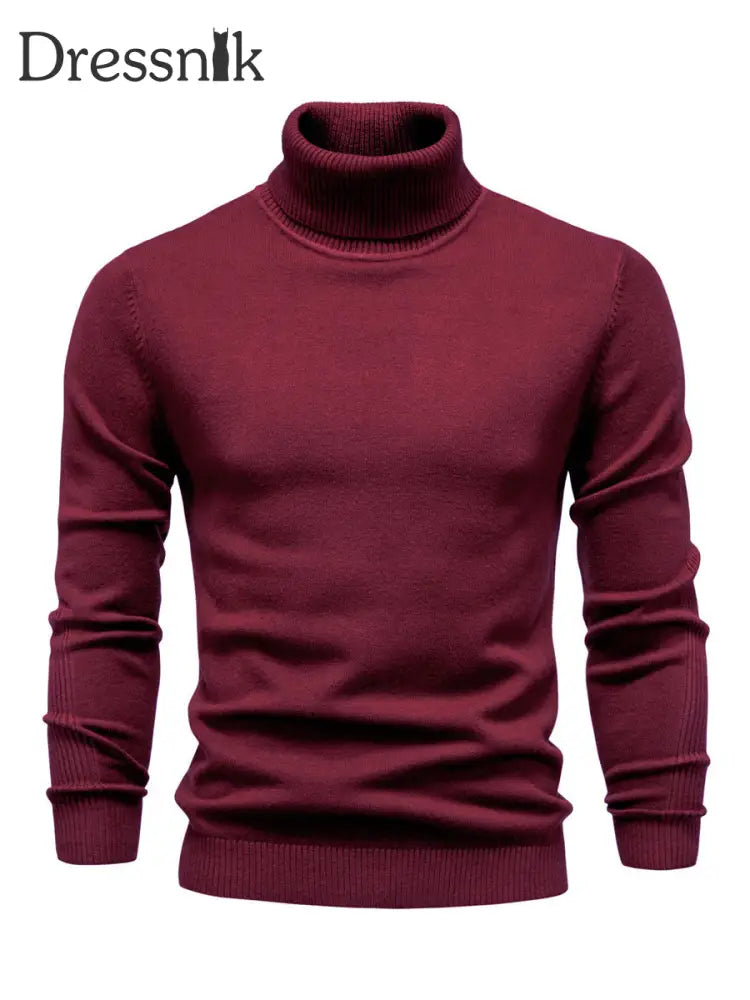 Herren Lässiger einfarbiger Roll kragen Strick pullover Weinrot / S